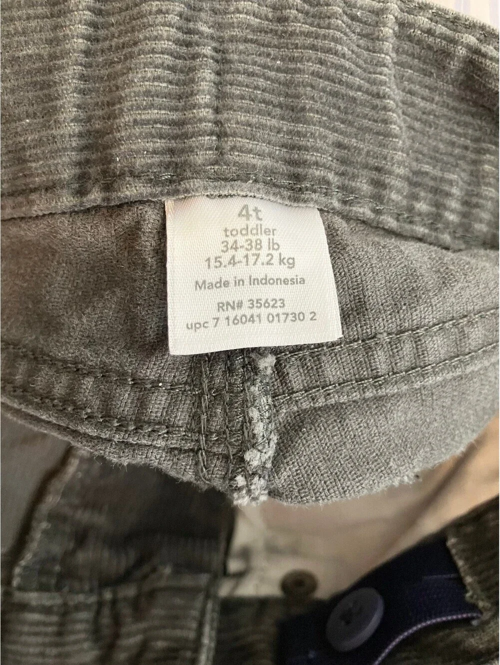 Carter's Toddler 4T Charcoal Grey Corduroy Trousers Cotton Adjustable Pants